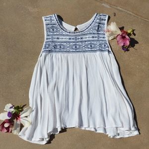 White Tank with Blue Embroidery
